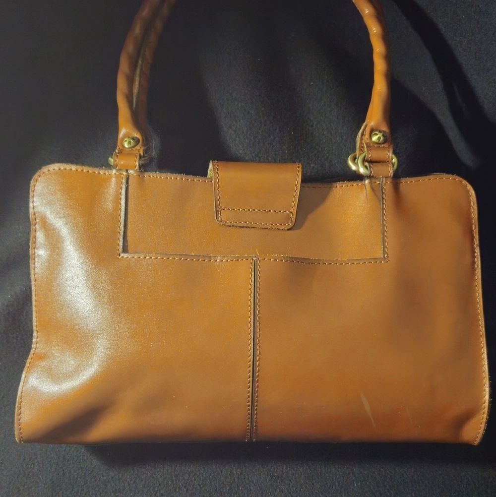 Patricia Nash Reinzo Cognac Brown Leather Satchel with Gold Hardware - Picture 2 of 12